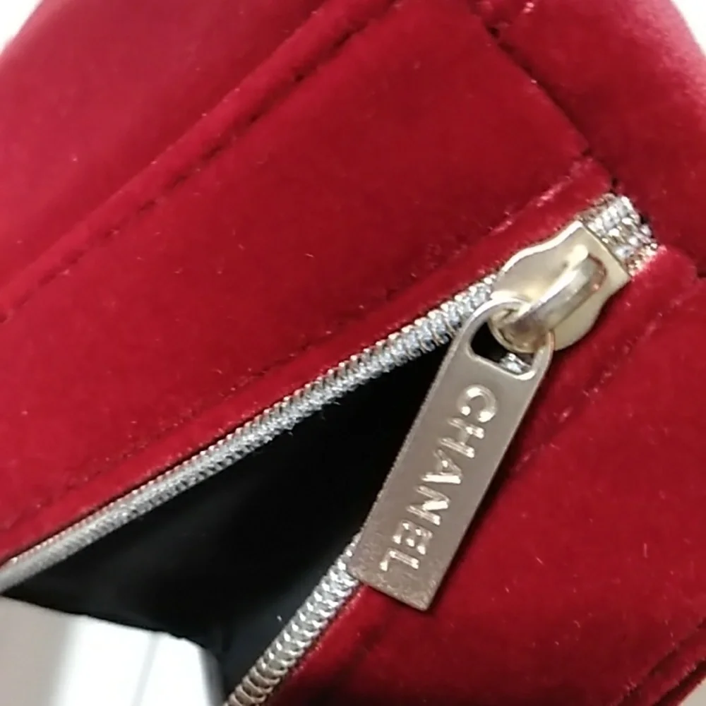 Chanel red velvet with gold zip around make-up case. EXCELLENT condition.